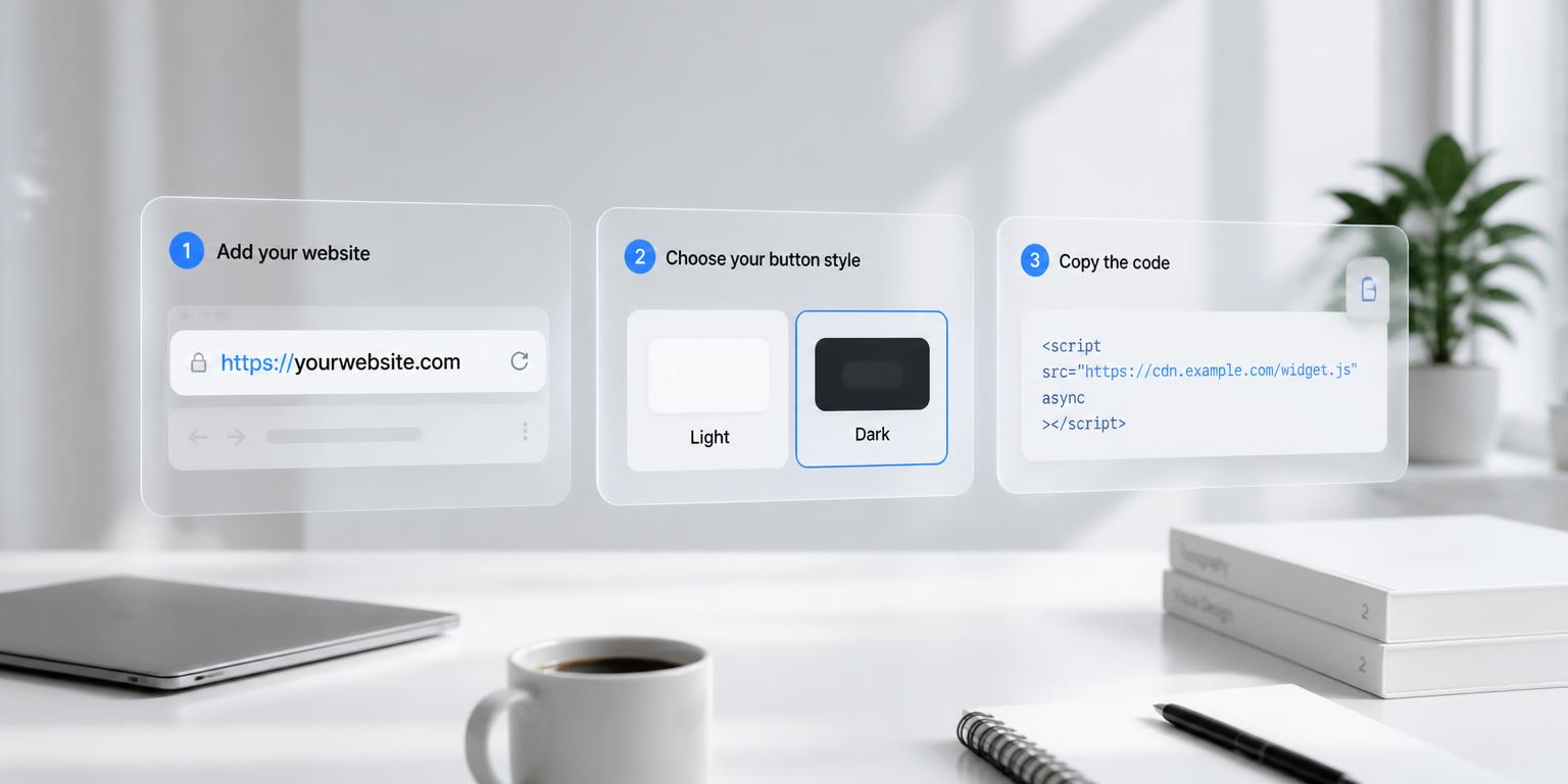 Three steps: paste a URL, choose a button style, copy the generated code